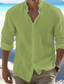 baratos camisas masculinas casuais-Homens Camisa Social camisa de linho camisa de botão camisa de verão camisa de praia Preto Branco Rosa Manga Longa Tecido Faixa Primavera Verão Casual Diário Roupa
