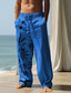 abordables pantalons décontractés-Homme Pantalon en lin Pantalon pantalon été Pantalon de plage Cordon Taille elastique Impression 3D Cocotier Imprimés Photos Confort Casual du quotidien Vacances 20% Lin Vêtement de rue Hawaïen Bleu