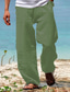 Недорогие повседневные брюки-Муж. Льняные брюки Штаны Чино Эластичный шнурок Мода Уличный стиль Повседневные Лен как ткань Хлопок и лен Дышащий Мягкий На открытом воздухе Сплошной цвет Черный Белый Светло-зеленый S M L