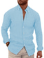baratos camisas masculinas casuais-Homens Camisa Social camisa de linho camisa de verão camisa de praia Preto Branco Azul Manga Longa Tecido Colarinho Com Botões Primavera Verão Casual Diário Roupa