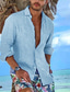 cheap Men&#039;s Casual Shirts-Men&#039;s Shirt Linen Shirt Summer Shirt Beach Shirt Black White Blue Long Sleeve Plain Button Down Collar Spring &amp; Summer Casual Daily Clothing Apparel
