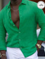 Недорогие мужские льняные рубашки-10% Лен Классический Муж. Рубашка льняная рубашка Черный Белый Розовый Длинный рукав Полотняное плетение Лацкан Весна лето Гавайский Праздники Одежда