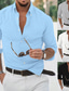 baratos camisas masculinas casuais-Homens Camisa Social Côr Sólida Aberto para a Lateral Preto Branco Rosa Azul Marinha Azul Ao ar livre Rua Manga Longa Botão para baixo Roupa Moda Casual Respirável