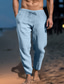 cheap Linen Pants-Men&#039;s Linen Pants Trousers Work Pants Beach Pants Pocket Drawstring Elastic Waist Plain Comfort Soft Daily Weekend Linen Cotton Blend Streetwear Casual Dark Khaki Light Khaki Micro-elastic