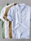 baratos camisas de linho masculinas-Homens camisa de linho Camisa casual camisa de verão camisa de praia Camisa Henley Preto Branco Amarelo Manga Curta Tecido Henley Primavera Verão Ao ar livre Feriado Roupa