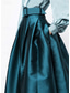 cheap Evening Dresses-Green A-Line Evening Gown High Split Dress Formal Wedding Guest Floor Length Long Sleeve V Neck Belt / Sash Satin with Pleats Slit 2024