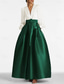 cheap Evening Dresses-Green A-Line Evening Gown High Split Dress Formal Wedding Guest Floor Length Long Sleeve V Neck Belt / Sash Satin with Pleats Slit 2024