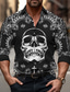cheap Men&#039;s Printed Shirts-Paisley Skull Abstract Men&#039;s Shirt Outdoor Street Casual Daily Fall &amp; Winter Turndown Long Sleeve Black Green S M L Shirt