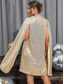 voordelige Jurken met pailletten-dames gouden jurk pailletten jurk feestjurk mini jurk zilver zwart lange mouw effen pailletten lente herfst winter ronde hals elegante feest winterjurk 2023 s m l xl xxl