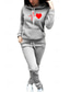 abordables Survêtements pour femmes-Femme Chaud Sportif Sweat à capuche Survêtement Ensembles de pantalons Pantalon Jogging Pantalon manche longue Capuche Cœur Cordon Imprimer Extérieur Casual Noir Rose Claire Vin Automne hiver Standard
