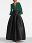 cheap Evening Dresses-Green A-Line Evening Gown High Split Dress Formal Wedding Guest Floor Length Long Sleeve V Neck Belt / Sash Satin with Pleats Slit 2024