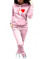 abordables Survêtements pour femmes-Femme Chaud Sportif Sweat à capuche Survêtement Ensembles de pantalons Pantalon Jogging Pantalon manche longue Capuche Cœur Cordon Imprimer Extérieur Casual Noir Rose Claire Vin Automne hiver Standard