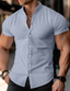 baratos camisas masculinas casuais-Homens Camisa Social camisa de linho camisa de botão camisa de verão camisa de praia Preto Branco Azul Manga Curta Tecido Faixa Verão Casual Diário Roupa