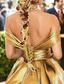 preiswerte Empire-Waist-Abendkleider-A-Linie Bodenlang Abiballkleider Abendkleid Ballkleid Festliche Kleidung Promi-Stil Glanz &amp; Glamour Roter Teppich Ärmellos Schulterfrei Karneval Hochzeitsempfang Satin mit Gerafft