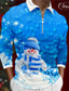 olcso férfi karácsonyi póló-Hóember Férfi Alkalmi 3D Nyomtatott Zip Polo golf póló Szabadtéri Alkalmi / Napi Utcai öltözék Poliészter Hosszú ujj Térfogatcsökkenés Cipzár Pólóingek Fehér Kék Ősz &amp; tél S M L Lapel Polo