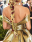 preiswerte Empire-Waist-Abendkleider-A-Linie Bodenlang Abiballkleider Abendkleid Ballkleid Festliche Kleidung Promi-Stil Glanz &amp; Glamour Roter Teppich Ärmellos Schulterfrei Karneval Hochzeitsempfang Satin mit Gerafft