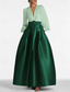 cheap Evening Dresses-Green A-Line Evening Gown High Split Dress Formal Wedding Guest Floor Length Long Sleeve V Neck Belt / Sash Satin with Pleats Slit 2024