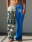 abordables pantalons décontractés-Homme Pantalon en lin Cordon Taille elastique Poche avant Imprimés Photos Confort Casual 20% Lin Style Ethnique Noir Bleu