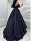 cheap Prom Dresses-TS A-Line Prom Dresses Elegant Dress Black Tie Gala Sweep / Brush Train Short Sleeve Off Shoulder Sequined with Glitter Pleats 2024