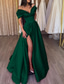 cheap PINK-A-Line Evening Gown Sexy Dress Wedding Guest Prom Floor Length Short Sleeve Off Shoulder Satin with Slit Pure Color 2025