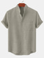 voordelige casual herenoverhemden-Voor heren linnen overhemd Normaal shirt Henley-shirt Zwart Wit Geel Korte mouw Effen Henley Lente zomer Hawaii Feestdagen Kleding Voorvak