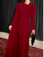 cheap Evening Dresses-TS Sheath Red Black Red Green Chrismas Dress Evening Gown Elegant Cape Dress Formal Fall Sweep / Brush Train Long Sleeve Cowl Neck Stretch Fabric with Buttons Slit dress to impress stretch dress 2025