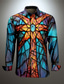 cheap Men&#039;s Printed Shirts-Color Block Colorful Cross Artistic Abstract Men&#039;s Shirt Daily Wear Going out Fall &amp; Winter Turndown Long Sleeve Black, Blue, Purple S, M, L 4-Way Stretch Fabric Shirt