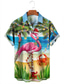 billiga Tropiska skjortor-Flamingo Ledigt Herr Skjorta Utomhus Jul Gata Höst Nedvikt Kortärmad Blå S M L Skjorta