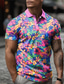 cheap Graphic Polo-Floral Men&#039;s Casual 3D Print Outdoor Daily Wear Streetwear Polyester Short Sleeve Turndown Polo Shirts Purple Autumn / Fall S M L Lapel Polo