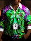 cheap Graphic Polo-Color Block Lion Men&#039;s Abstract Print 3D Outdoor Casual Daily Streetwear Polyester Long Sleeve Turndown Polo Shirts Yellow Green Fall &amp; Winter S M L Micro-elastic Lapel Polo