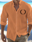 cheap Men&#039;s Printed Shirts-Men&#039;s Linen Linen Cotton Blend Shirt Linen Shirt Button Up Shirt Letter Totem Print Long Sleeve Standing Collar Black, Blue, Orange Shirt Outdoor Daily Wear Vacation