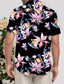 Недорогие Гавайские рубашки-Цветочный принт На каждый день Муж. Рубашка на открытом воздухе Для улицы На каждый день Осень Отложной С короткими рукавами Черный S M L Рубашка