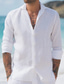 Χαμηλού Κόστους ανδρικά λινά πουκάμισα-Ανδρικά Πουκάμισο λινό πουκάμισο Πουκάμισο με κουμπιά Πουκάμισο παραλίας Λευκό Μακρυμάνικο Σκέτο Πέτο Άνοιξη &amp; Χειμώνας Causal Καθημερινά Ρούχα