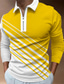 cheap Graphic Polo-Striped Geometry Men&#039;s Casual 3D Print Zip Polo Golf Polo Outdoor Casual Daily Streetwear Polyester Long Sleeve Turndown Zip Polo Shirts Yellow Red Fall &amp; Winter S M L Micro-elastic Lapel Polo