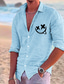 cheap Men&#039;s Printed Shirts-Men&#039;s Polyester Linen Shirt Linen Shirt Emoji Face Print Long Sleeve Lapel Light Blue, Black, White Shirt Outdoor Daily Vacation