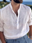 preiswerte Leinenhemden für Herren-Herren Hemd leinenhemd Knopfhemd Lässiges Hemd Weiß Langarm Glatt Ständer Frühling &amp; Herbst Casual Täglich Bekleidung
