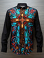 cheap Men&#039;s Printed Shirts-Color Block Colorful Cross Artistic Abstract Men&#039;s Shirt Daily Wear Going out Fall &amp; Winter Turndown Long Sleeve Royal Blue, Blue, Orange S, M, L 4-Way Stretch Fabric Shirt