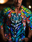 cheap Men&#039;s Printed Shirts-Color Block Tiger Colorful Artistic Abstract Men&#039;s Shirt Daily Wear Going out Fall &amp; Winter Turndown Long Sleeve Yellow, Blue S, M, L 4-Way Stretch Fabric Shirt