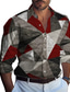 cheap Men&#039;s Printed Shirts-Color Block Geometry Casual Men&#039;s Shirt Daily Wear Going out Weekend Fall &amp; Winter Turndown Long Sleeve Red, Blue, Khaki S, M, L Slub Fabric Shirt
