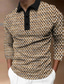 זול פולו גרפי-גֵאוֹמֶטרִיָה בגדי ריקוד גברים מופשט (אבסטרקטי) דפוס 3D בָּחוּץ יום יומי\קז&#039;ואל לבוש רחוב פוליאסטר שרוול ארוך צווארון מתקפל חולצות פולו חום חאקי סתיו חורף S M L מיקרו-אלסטי דש פולו