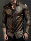 cheap Men&#039;s Printed Shirts-Snake Metallic Abstract Men&#039;s Shirt Daily Wear Going out Fall &amp; Winter Turndown Long Sleeve Black, Gold, Brown S, M, L 4-Way Stretch Fabric Shirt