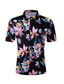 preiswerte Hawaiihemden-Blumen Brautkleider schlicht Herren Hemd Outdoor Strasse Casual Herbst Umlegekragen Kurzarm Schwarz S M L Hemd