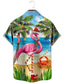 baratos Camisas havaianas-Flamingo Casual Homens Camisa Social Ao ar livre Natal Rua Outono Aberto para a Lateral Manga Curta Azul S M L Camisa