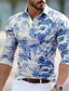 cheap Graphic Polo-Floral Men&#039;s Casual Print 3D Outdoor Casual Daily Streetwear Polyester Long Sleeve Turndown Polo Shirts Blue Purple Fall &amp; Winter S M L Micro-elastic Lapel Polo