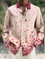 cheap Men&#039;s Printed Shirts-Valentine&#039;s Day Heart Casual Men&#039;s Shirt Daily Wear Going out Weekend Fall &amp; Winter Turndown Long Sleeve Pink S, M, L Slub Fabric Shirt