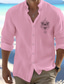 cheap Men&#039;s Printed Shirts-Men&#039;s Linen Linen Cotton Blend Shirt Linen Shirt Button Up Shirt Moon Sun Tribal Print Long Sleeve Standing Collar Black, White, Pink Shirt Outdoor Daily Wear Vacation