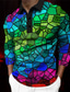 cheap Graphic Polo-Color Block Colorful Men&#039;s Abstract 3D Print Outdoor Casual Daily Streetwear Polyester Long Sleeve Turndown Polo Shirts Purple Green Fall &amp; Winter S M L Micro-elastic Lapel Polo
