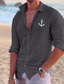 cheap Men&#039;s Casual Shirts-Men&#039;s Polyester Linen Shirt Linen Shirt Anchor Print Long Sleeve Lapel Black, White, Pink Shirt Outdoor Daily Vacation