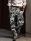 お買い得  メンズプラスサイズのボトムス-スケルトン 抽象画 ゴシック 男性用 3Dプリント スーツ パンツ アウトドア ストリート 仕事に着る ポリエステル ホワイト イエロー ブルー S M L ハイウエスト 弾性 パンツ