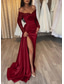 cheap Evening Dresses-TS Mermaid Evening Gown Sequin Dress Formal Wedding Guest Court Train Long Sleeve Off Shoulder Fall Wedding Reception Satin with Ruched Slit Masquerade Dress 2024